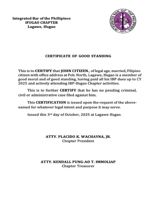 Philippines certificate of good standing Word and PDF template, version 7